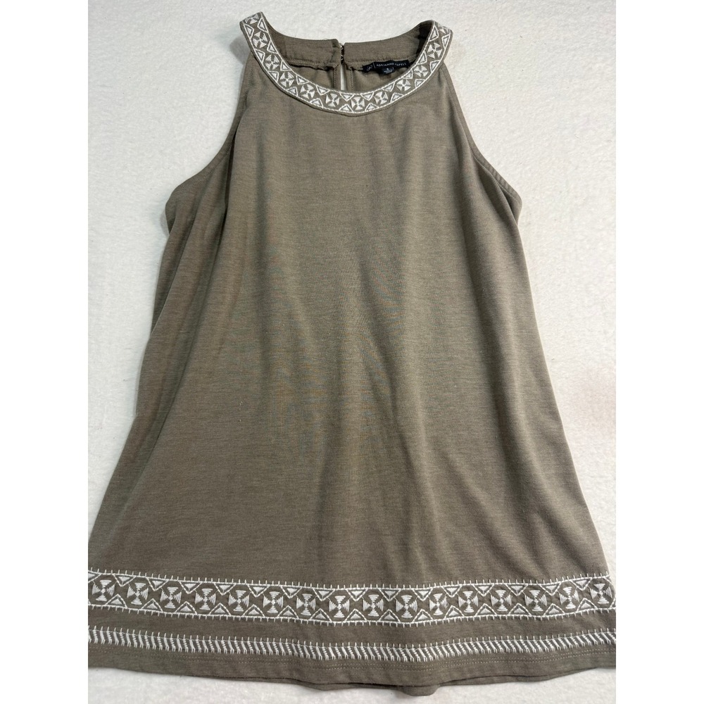 Adrianna Papell Women Taupe Brown Embroidered Halter Neck Sleeveless Knit Top S